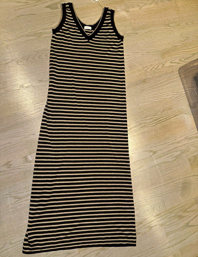 Brunello Cucinelli Cashmere Virgin Wool Knit V-Neck Maxi Dress Stripe M