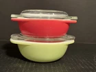 Vintage PYREX Lime Green Red 8 oz Mini Round Casserole 080 with Glass Lid 980-C