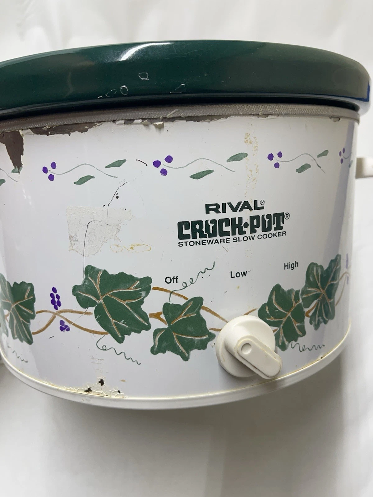 Vintage Rival Crock-Pot 3154 Slow Cooker 4 Qt Green Ivy Grapes Stoneware Tested