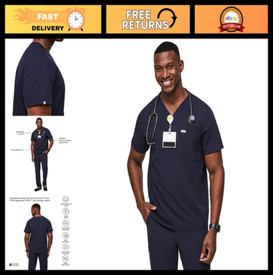 Men's Scrub Top - Tailored Fit, Modern V-Neck, 3 Pockets, 4-Way Stretch, Moistur