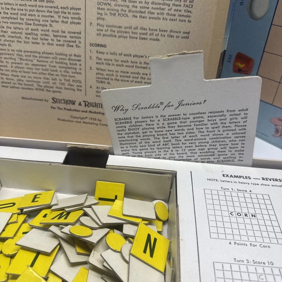 Scrabble for Juniors Crossword Game for Children 1958 Selchow & Righter COMPLETE - Image 4 of 4