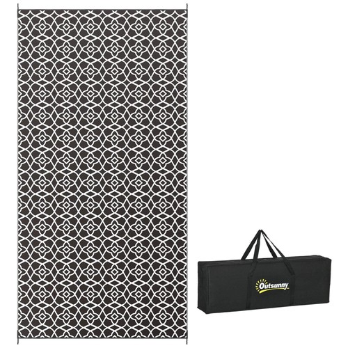 Outsunny Outdoor Rug 9'x18' Reversible, RV Camping, Black & White Clover, Portab - Picture 11 of 12