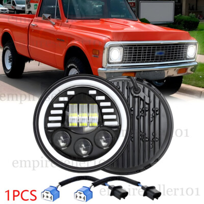 DOT 7'' Halo LED Headlight Hi/Lo Beam fit Chevy C10 C20 C30 K10 K20 K30 Truck LUV