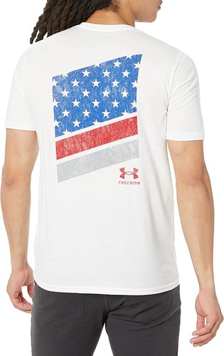NWT Under Armour Men's Freedom Flag Loose Fit T-Shirt White Size Medium UA217 - Picture 2 of 3