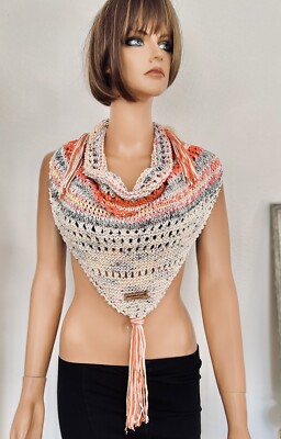 Hand Knit Triangle Lace Shawl Scarf Designer Fashion Spring Summer Tassels