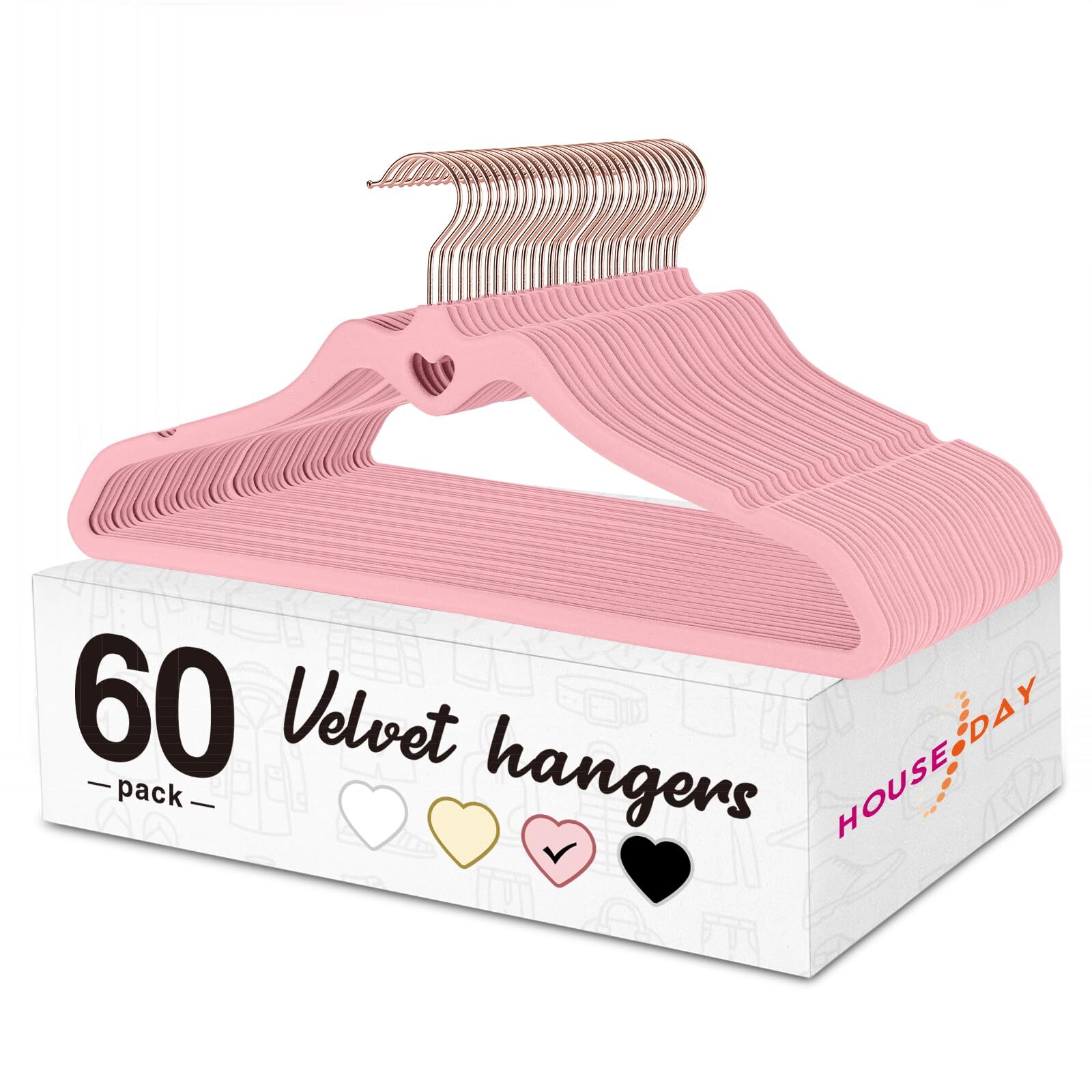 Pink Velvet Hangers 60 Pack Non-Slip Flocked Felt Hangers for Closet-image