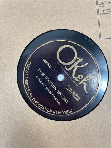 Rare: Tom Watson Special Fiddlin John Carson 10” Record Okeh Black Label - Picture 3 of 19