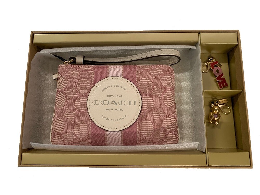 Dempsey Corner Zip Wristlet In Signature Jacquard With Coach Patch