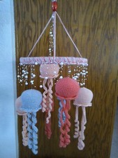 Hand Crafted Jellyfish Baby Mobile Room Decor Peach Coral and Grey