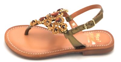 Woz 3001 Bronze Laminated Strap Flip Flops Sandal Crystals Rubber Bottom T