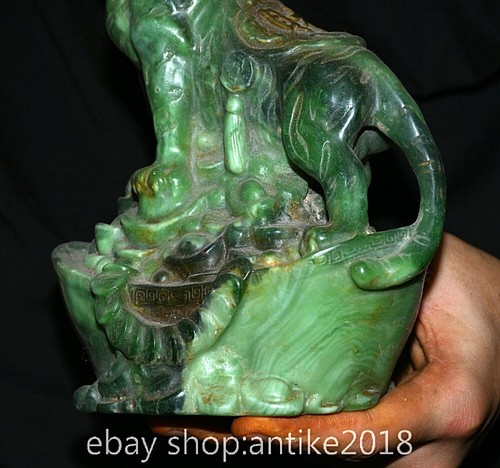 8.8" Chinese Green Jade Carved Fengshui 12 Zodiac Tiger Yuanbao Wealth Statue - 第 10/16 張圖片