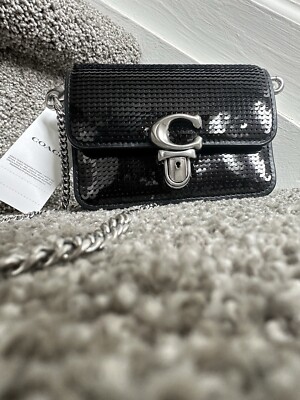 バッグ Coach Accessory Pouch Sequin Chain Black Coach Studio Bag 12 With Sequins Silver/Black | eBay