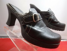 PFR VTG 90's Y2K Fashion Bug CUTOUT Black Platform Buckle Heel Slide Mule Clogs