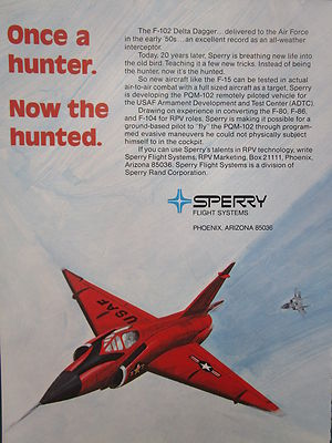 12/1973 PUB SPERRY FLIGHT SYSTEMS F-102 DELTA DOLCH PQM-102 RPV ORIGINAL ANZEIGE