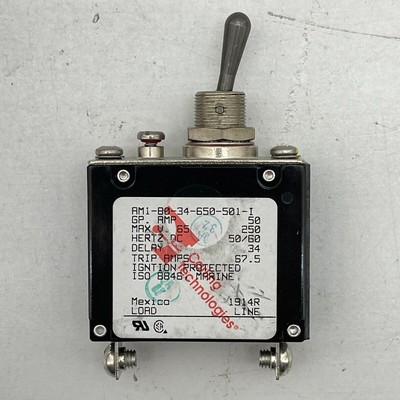 Carling Technologies 50A Panel Mount Circuit Breaker AM2-BO-34-650-501-I