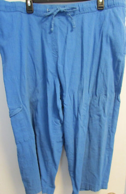 Women's Size 2X 18-20W Cabana Blue Tie Waist Stretch pullon Capri By White Stag
