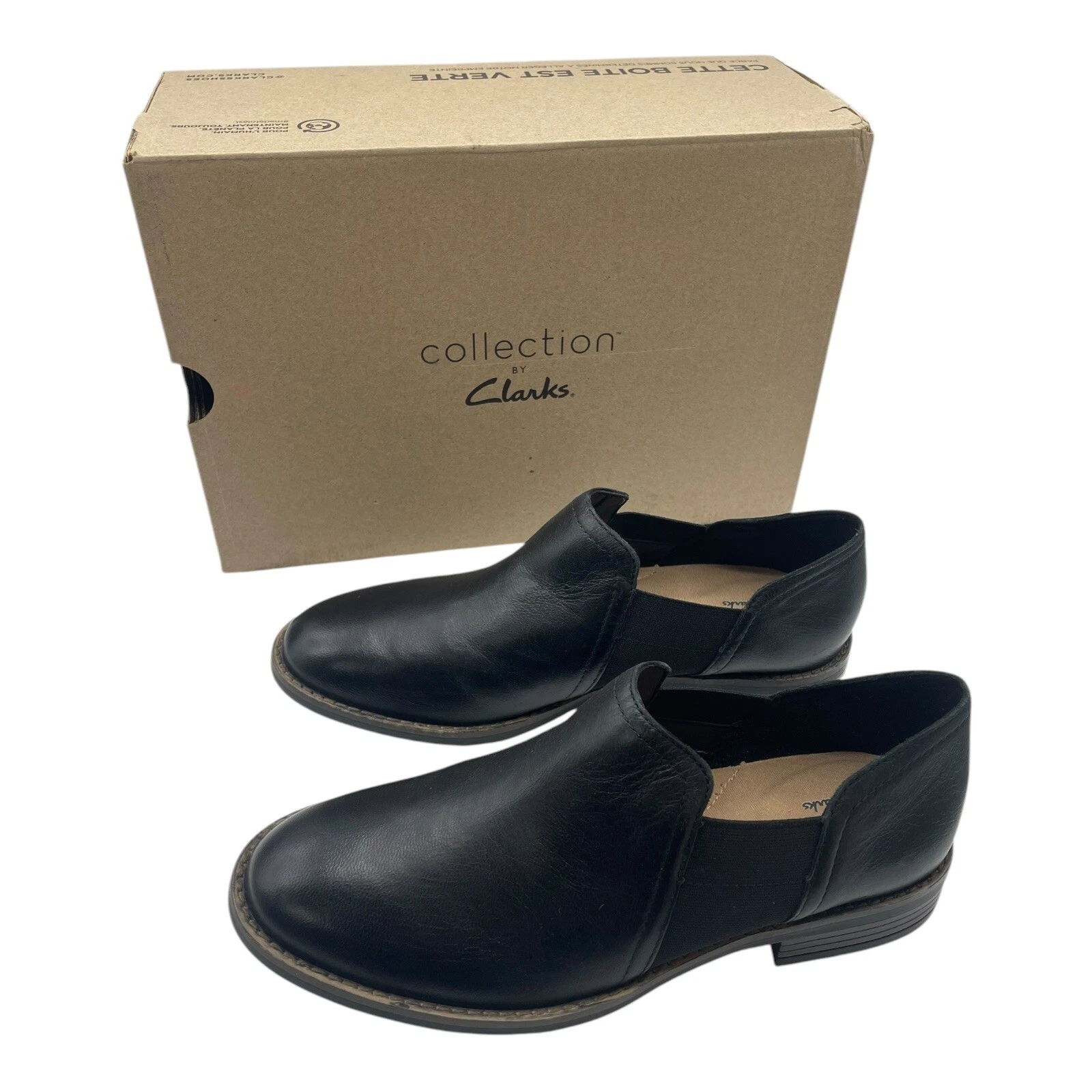 Scarpa Clarks Collection Camzin Step slip on pelle nera taglia 7 5 classica shootie