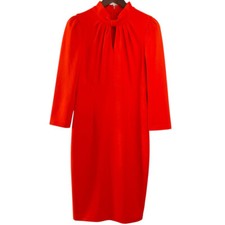 Calvin Klein Pleated Detail Sheath Dress Size 10 Orange Bow Keyhole Neckline