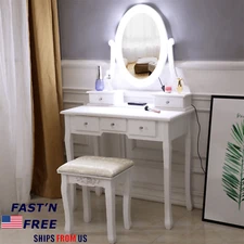 White Vanity Makeup Table Set with LED Lighted Mirror Bedroom Dressing Desk
