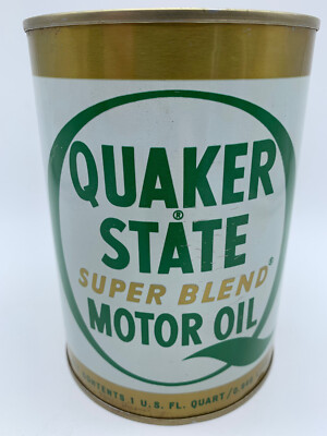 OIL CAN QUAKER STATE QUART ROUND METAL ORIGINAL Vintage 1 qt Service Station  