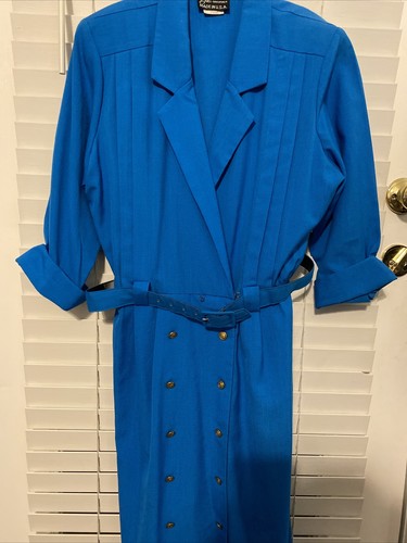 ABITO VINTAGE SECRETARY BRELI originale blu acqua cintura abbinata made USA taglia L - Foto 2 di 7