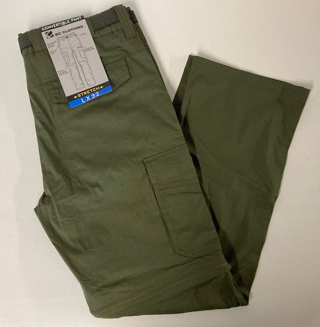 BC Clothing Mens Convertible Cargo Pants Short Stretch Relaxed Lx32 Hiking Green for sale online