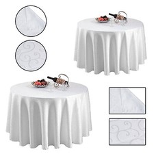 Nappe Ronde Damassée Blanche 70 90 108 120 132 Pouces 180gsm Polyester Mariage