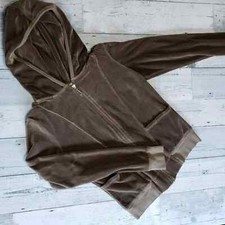 Juicy Couture Vintage Women's Velour Hooded Jogger Sweatsuit Brown M-S