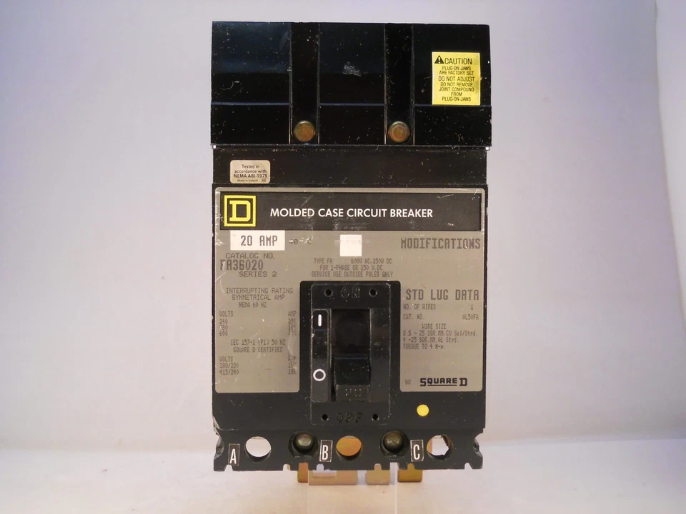 Square D MCCB 20 Amp Triple Pole 3 Phase 20A Series 2 i-Line Breaker SFA3020 - Image 2 of 4