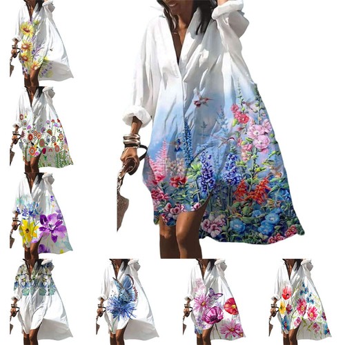 Womens Floral Long Sleeve Midi Blouse 