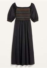 NEW Old Navy Black Brown Smocked Embroidered Maxi Square Neck Dress XS