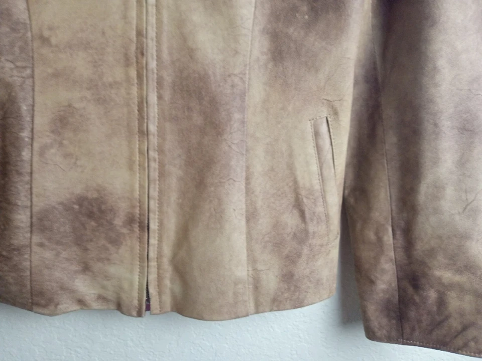 Chaqueta BELLA Mujer Marrón Cuero Genuino Cremallera Frontal Talla M Foto 4 de 4