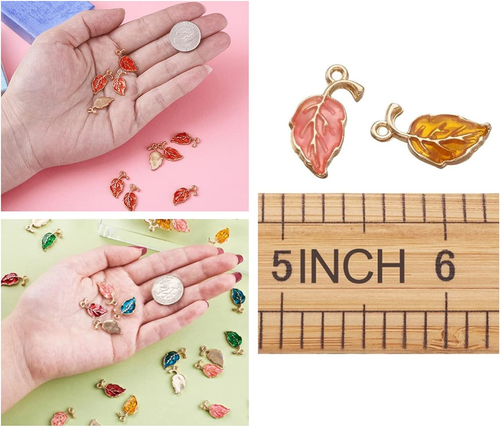 Assorted 50Pcs Leaf Enamel Charms Pendants Alloy Leaves Beads Wine Glass Charms - Picture 2 of 6