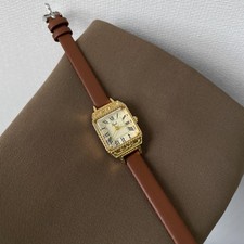 Vintage Square Women Brown Genuine Leather Strap Roman Numeral Quartz Watch