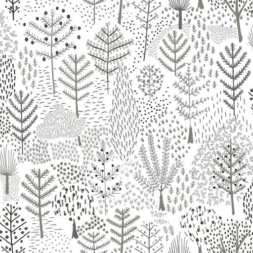 RMK11736RL White and Gray Folklore Trees Gray Peel and Stick Wallpaper - Foto 5 di 9
