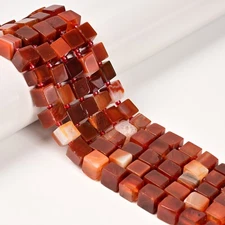 Natural Red Stripe Agate Smooth Cube Beads Size 8-9mm 15.5'' Strand