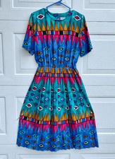 Terri Ellen VTG  Southwest Geometric Dress Memphis Colorblock USA 10