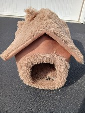 Brown Faux Fur Small Pet House Pet Bed Foam Washable Pre Owned Furry Cat, Dog