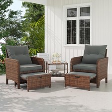 UDPATIO 5 PCS Rattan Garden Furniture Set, Wicker Patio Conversation Set with 2