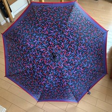 Christian Dior Long Umbrella Navy Red White Pattern With Cover Excellent