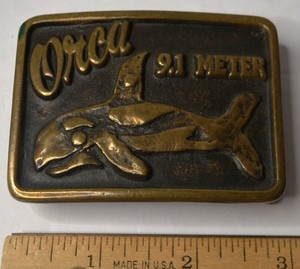 1978 ANACORTES BRASS WORKS ORCA 9.1 METERS SOLID BRASS METAL BELT BUCKLE