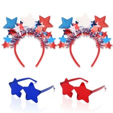 4th Of July Patriotic Party Accessory Set, Red White Blue Glitter Star Headband