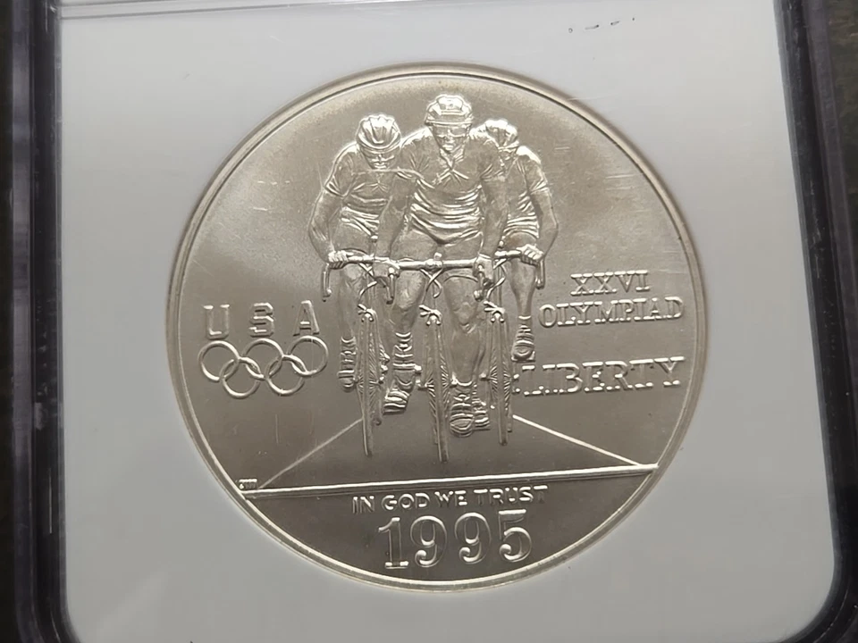 1995-D PCGS MS69 MS 69 90% Silver Olympics Cycling Silver Dollar $1 - Image 2 of 4