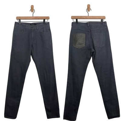 Alexander Wang Mens Slim Fit Jeans Size 28 Gray Blue Lambskin Leather Pocket