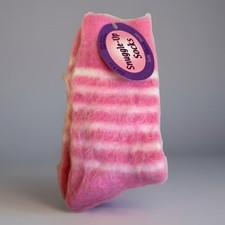 Women's Snuggle-Up Socks Fleece Baby Pink White Striped Acrylic Blend Crew 9-11.