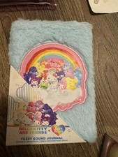 Hello Kitty X Care Bears Fuzzy Plush Journal Diary NEW Sanrio Licensed AUTHENTIC
