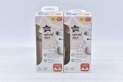 Lot of 2 Tommee Tippee Natural Start 11oz Baby Bottle 2 Nipples 3m+ & 6m+