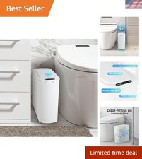 2.6 Gallon Touchless Motion Sensor Trash Can - Compact Elegant White Design