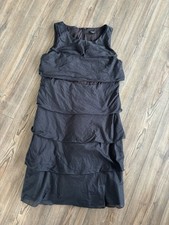 Talbots Tiered Ruffled Layered  Midi Dress Womens Size 8 Black Sleeveless Size 8