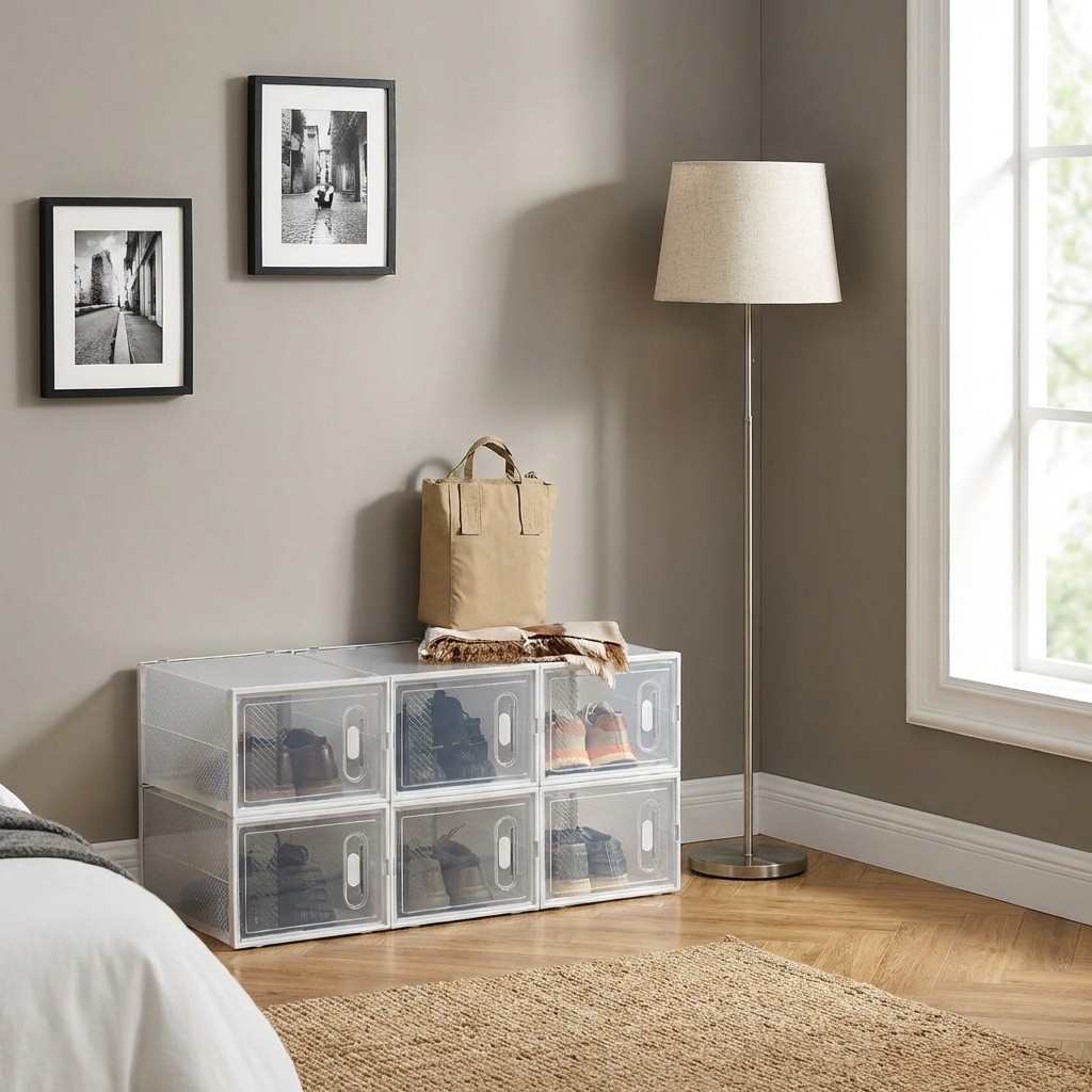Scatole Scarpe Impilabili DecHome - Set da 8 - 28x36x21 cm Trasparente